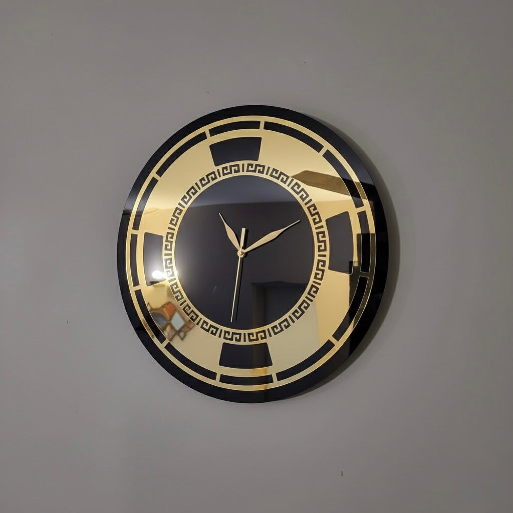 Modern Dual-Layer Acrylic Wall Clock – Black & Gold